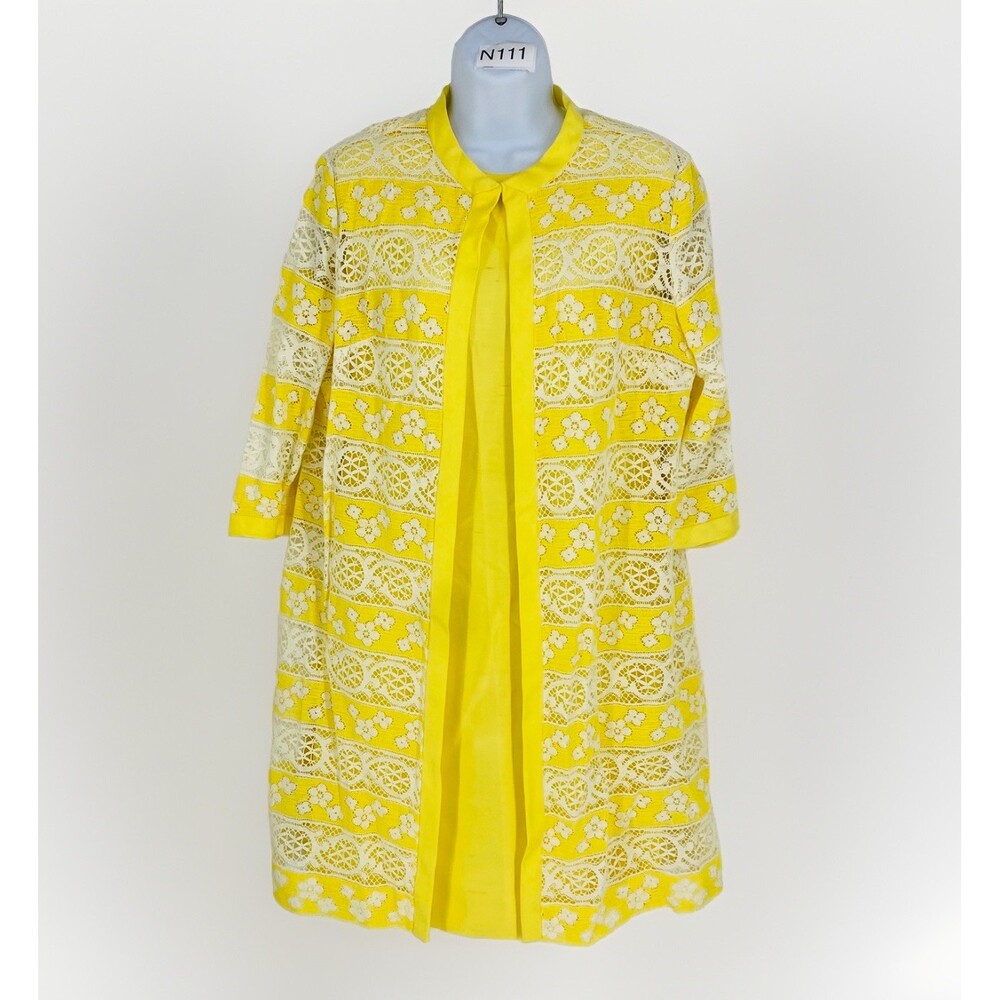 Vintage 60's Spring Yellow Shift Sheath Party Dress Kaftan Jacket Combo Size 6?